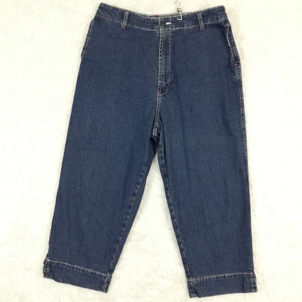 Route 66 Womens Jeans Wide Leg Capri Blue Denim‎ High Rise Indigo Wash 14